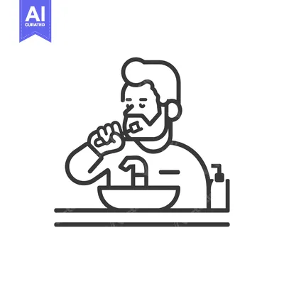 Aset desain premium: Line Art Illustration of a Man Brushing His Teeth