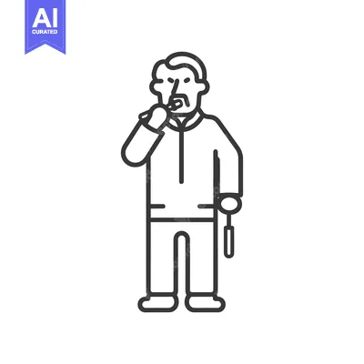 Aset premium populer: Line art illustration of a man brushing his teeth
