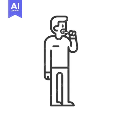Aset desain premium: Line Art Illustration of a Man Brushing His Teeth