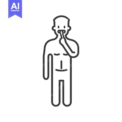 Aset desain premium: Line art illustration of a man brushing his teeth