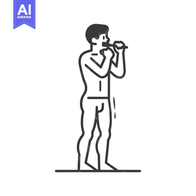 Aset premium populer: Line art illustration of a man brushing his teeth