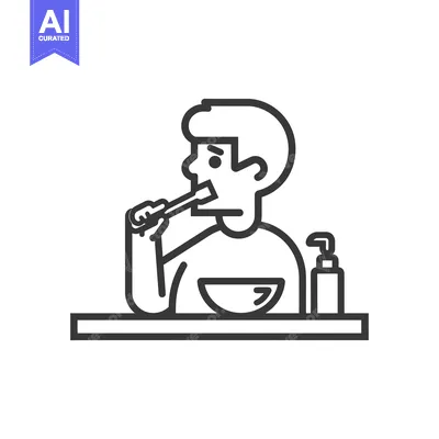 Aset premium populer: Line Art Illustration of a Man Brushing His Teeth at the Sink