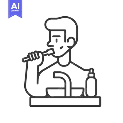 Aset premium populer: Line Art Illustration of a Man Brushing His Teeth in the Bathroom