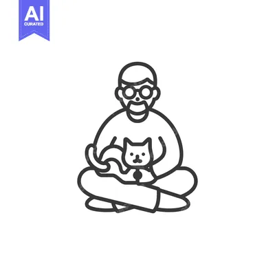 Popular premium asset: Line art illustration of a man holding a cat