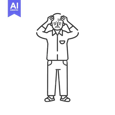 Premium design asset: Line Art Illustration of a Man Holding His Head in Distress