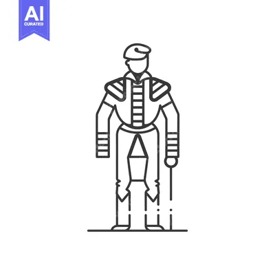 Aset desain premium: Line Art Illustration of a Man in a Formal Outfit Holding a Cane