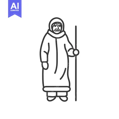 Popular premium asset: Line Art Illustration of a Man in a Hooded Winter Coat Holding a Stick