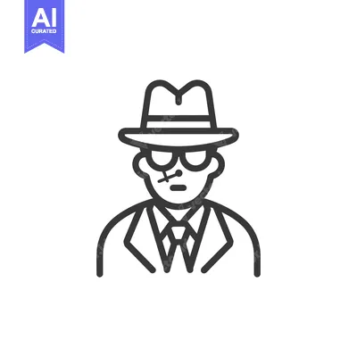 Aset desain premium: Line Art Illustration of a Man in a Suit and Fedora