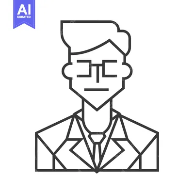 Aset premium populer: Line Art Illustration of a Man in a Suit and Tie with Glasses