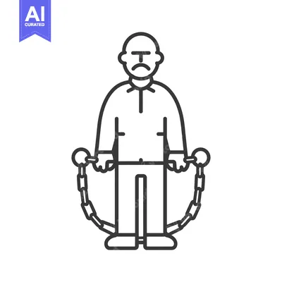 Line art illustration of a man in chains