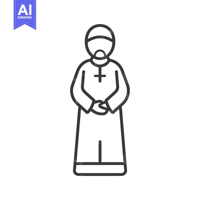 Line Art Illustration of a Man in Religious Attire with a Cross on His