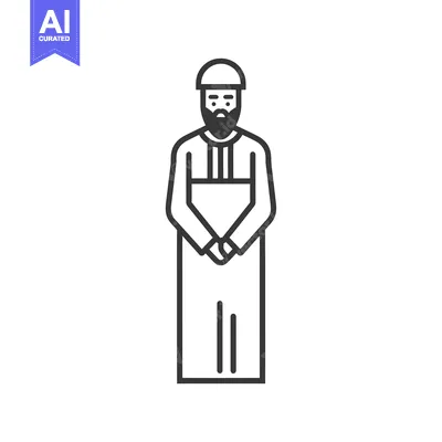 Aset premium populer: Line Art Illustration of a Man in Traditional Islamic Clothing