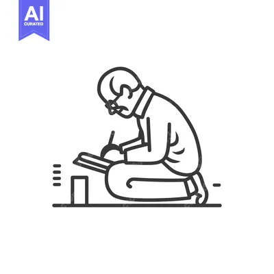 Aset premium populer: Line art illustration of a man kneeling and writing