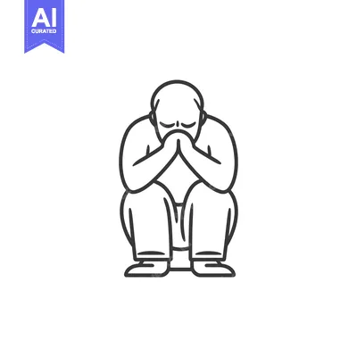 Aset desain premium: Line Art Illustration of a Man Kneeling in Prayer