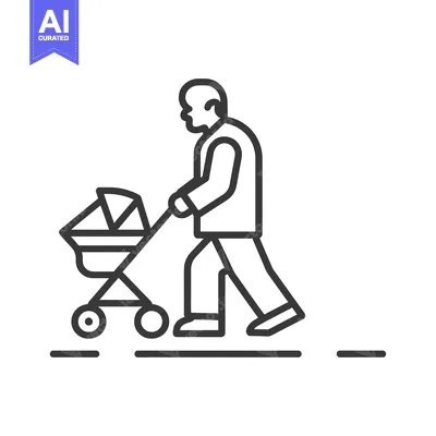 Aset premium populer: Line art illustration of a man pushing a stroller