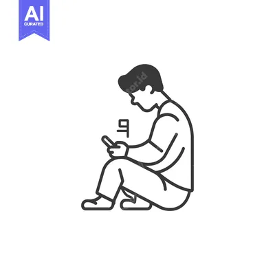 Popular premium asset: Line Art Illustration of a Man Sitting and Looking at His Phone