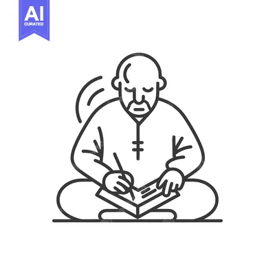 Premium design asset: Line art illustration of a man sitting cross-legged writing in a book