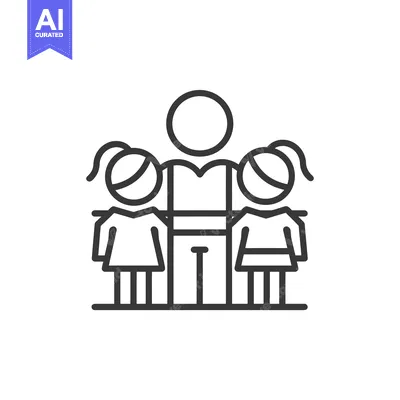 Aset premium populer: Line art illustration of a man standing between two girls