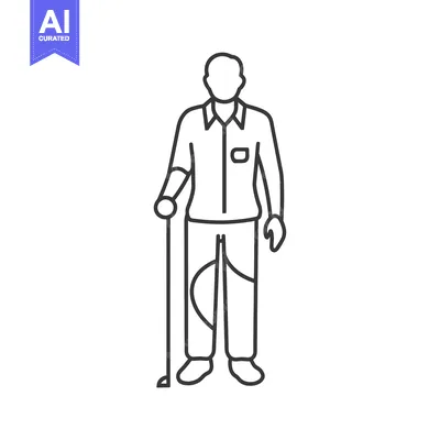 Popular premium asset: Line art illustration of a man standing with a cane