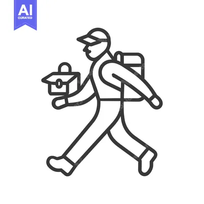 Aset premium populer: Line Art Illustration of a Man Walking with a Backpack and a Toolbox