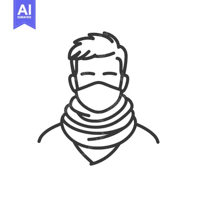 Premium design asset: Line art illustration of a man wearing a face mask and a scarf