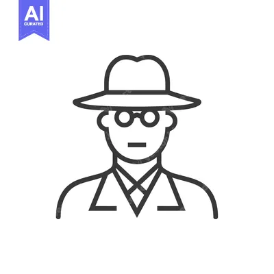 Aset desain premium: Line Art Illustration of a Man Wearing a Fedora and Glasses