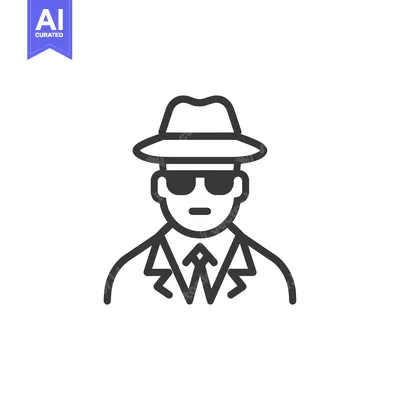 Aset desain premium: Line Art Illustration of a Man Wearing a Hat, Sunglasses, and Suit