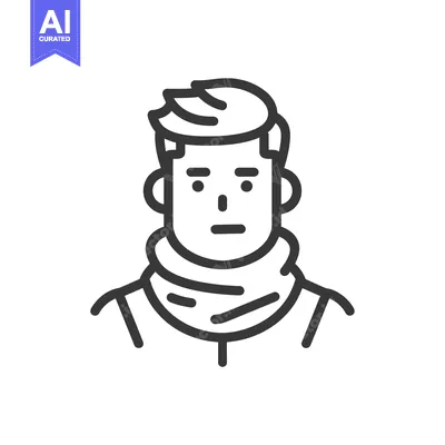 Aset desain premium: Line Art Illustration of a Man Wearing a Scarf