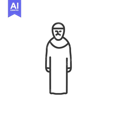 Premium design asset: Line Art Illustration of a Man Wearing a Traditional Arab Thobe and He