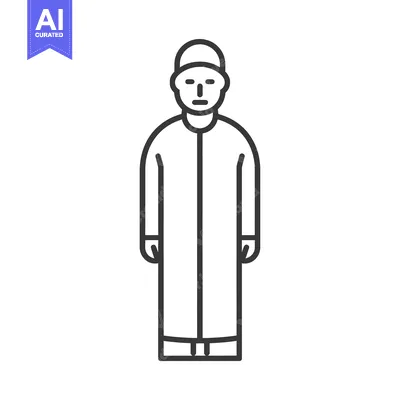 Aset desain premium: Line Art Illustration of a Man Wearing a Traditional Islamic Robe