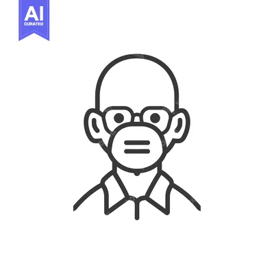 Aset desain premium: Line art illustration of a man wearing glasses and a face mask