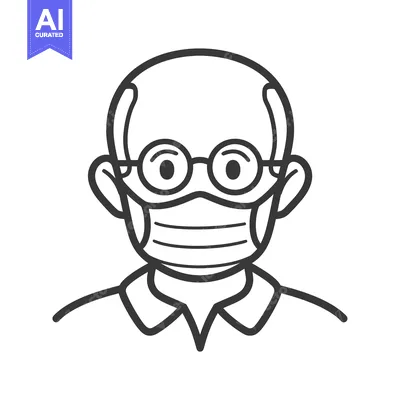 Line Art Illustration of a Man Wearing Glasses and a Face Mask