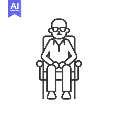 Aset premium populer: Line art illustration of a man wearing glasses sitting in a chair
