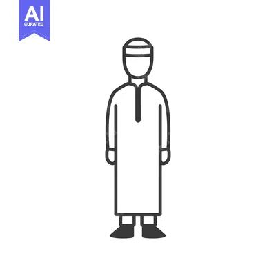 Aset premium populer: Line Art Illustration of a Man Wearing Traditional Islamic Clothing