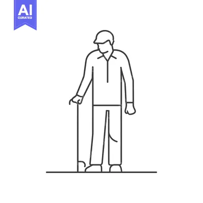 Aset desain premium: Line art illustration of a man with a walking stick