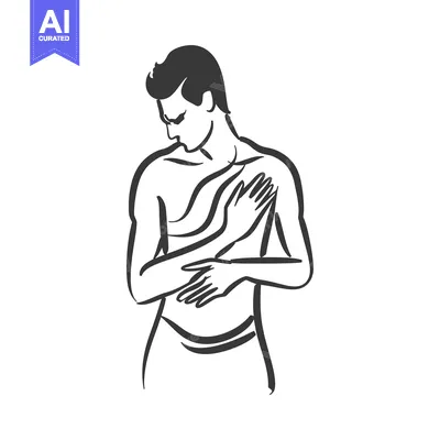 Aset premium populer: Line art illustration of a man with his arms crossed over his chest