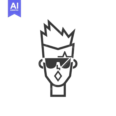 Aset desain premium: Line Art Illustration of a Man with Spiky Hair Wearing Sunglasses