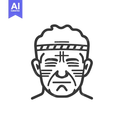 Aset desain premium: Line art illustration of a man with traditional facial markings