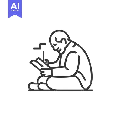Aset desain premium: Line Art Illustration of a Man Writing in a Notebook