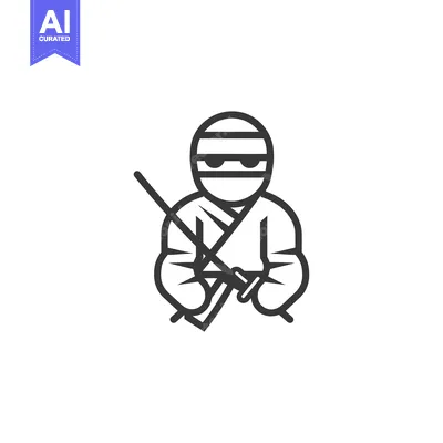Premium design asset: Line art illustration of a masked ninja holding a sword