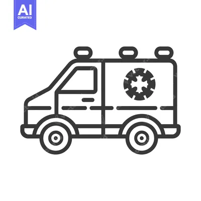 Line Art Illustration of a Medical Emergency Vehicle