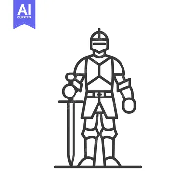 Aset premium populer: Line Art Illustration of a Medieval Knight in Full Armor Holding a Swo