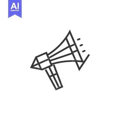 Aset desain premium: Line art illustration of a megaphone with a checkmark