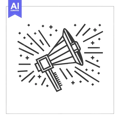 Premium design asset: Line art illustration of a megaphone with starburst design