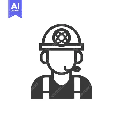 Line Art Illustration of a Miner Wearing a Hard Hat
