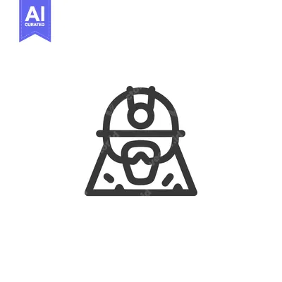 Aset desain premium: Line art illustration of a miner with a pickaxe and helmet