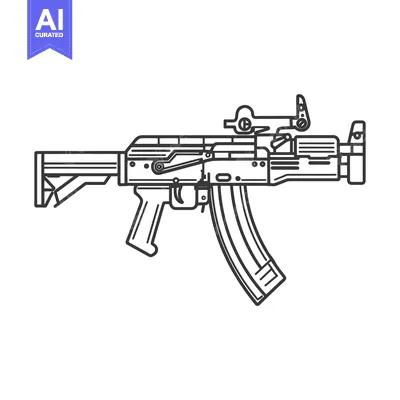 Line art illustration of a modern assault rifle