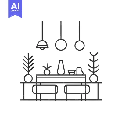 Aset premium populer: Line Art Illustration of a Modern Dining Table Setting
