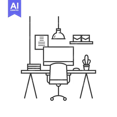 Aset premium populer: Line Art Illustration of a Modern Home Office Desk Setup