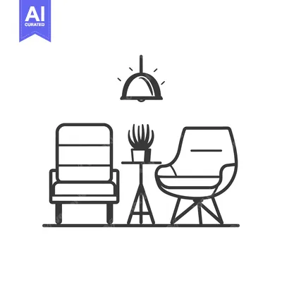 Aset desain premium: Line art illustration of a modern living room setting with two chairs,